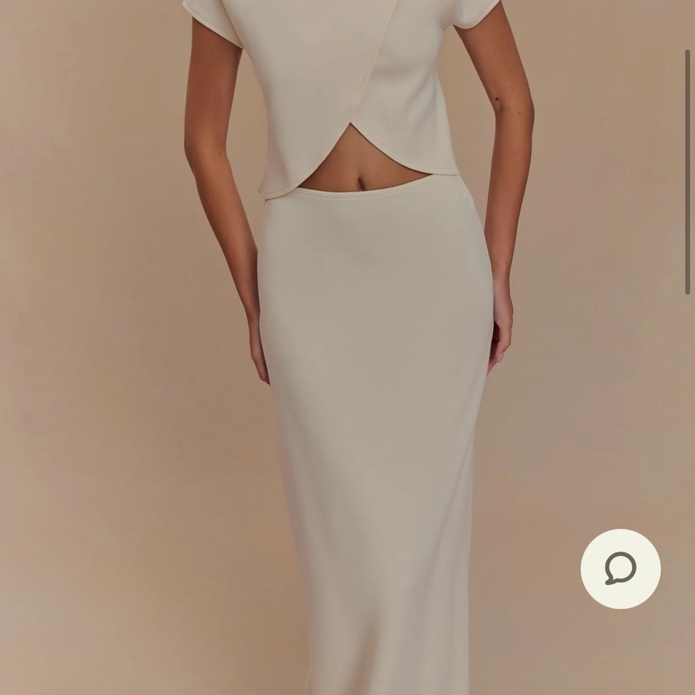 Meshki Cream Maxi Skirt Cut Out Sheath